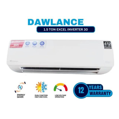 Dawlance Excel 1.5 Ton White Inverter Split AC Condenser Fin Coating, Reversible Function, Easily Removable Filter