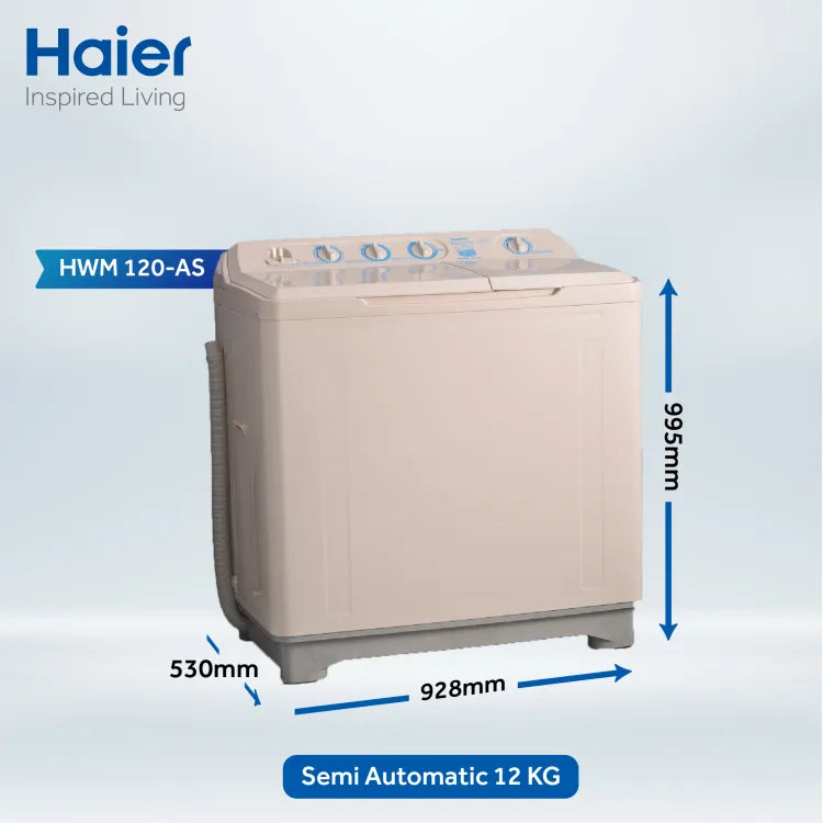 Haier 120-AS Twin Tub-Semi Automatic Washing Machine | 12 Kg | Metal Body | Official Haier Partner