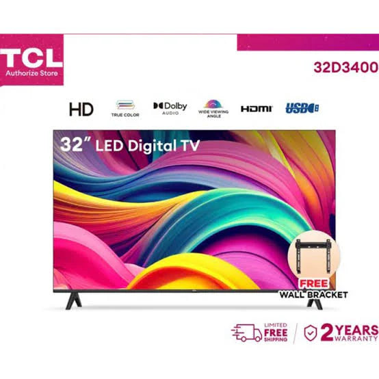 TCL 32 Inch 32D3400 HD TV - Turbo Sound - USB 2.0 - HDMI - Best Deals at New Aftab Center