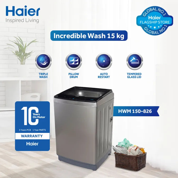 Haier 150-826 Top Loading Fully Automatic | 15 kg | 10 Years Brand Warranty | Best Rate at New Aftab Center