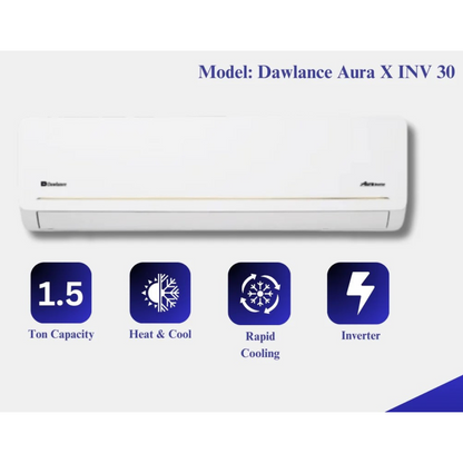 Dawlance Aura X 1.5 Ton Inverter Split AC Self Cleaning, Gold Fin, Jet Cool, Auto-Restart