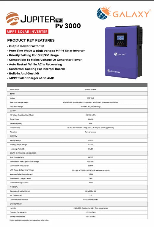 GALAXY Inverter Jupiter Pro PV3000 Series- 3 KW