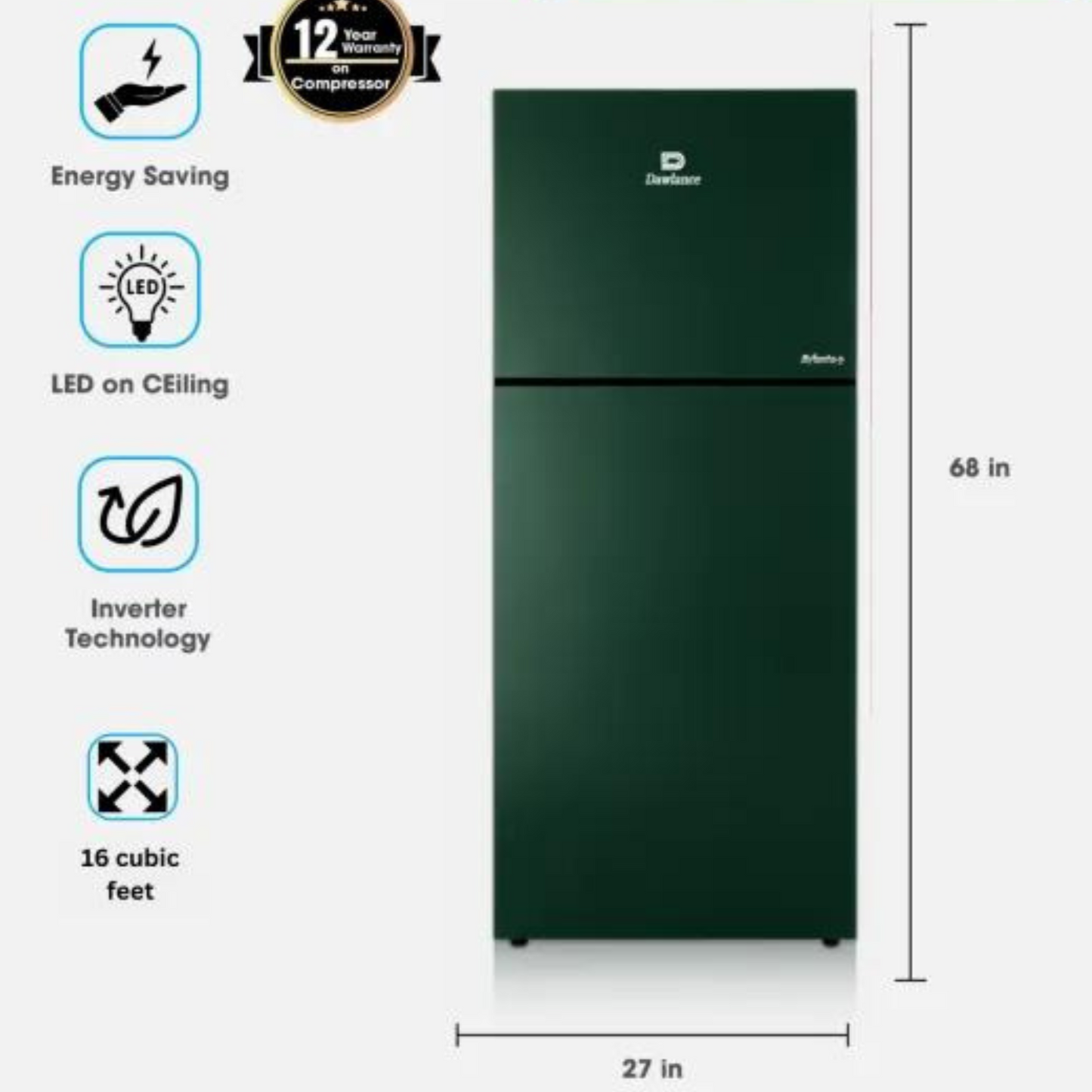 Dawlance 9191 WB Avante+ 16 Cubic Refrigerator Energy Class A++, Voltage 230 (V) | 12 Years Warranty