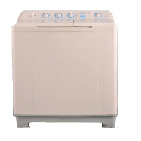 Haier 120-AS Twin Tub Semi Automatic Washing Machine with 12 Kg capacity and durable metal body, available at Aftab Centre







