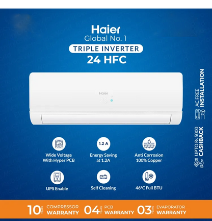 Haier HSU-24 HFC 2 Ton – Heat & Cool DC Inverter Ac Self Cleaning, 10 Years Compressor Warranty