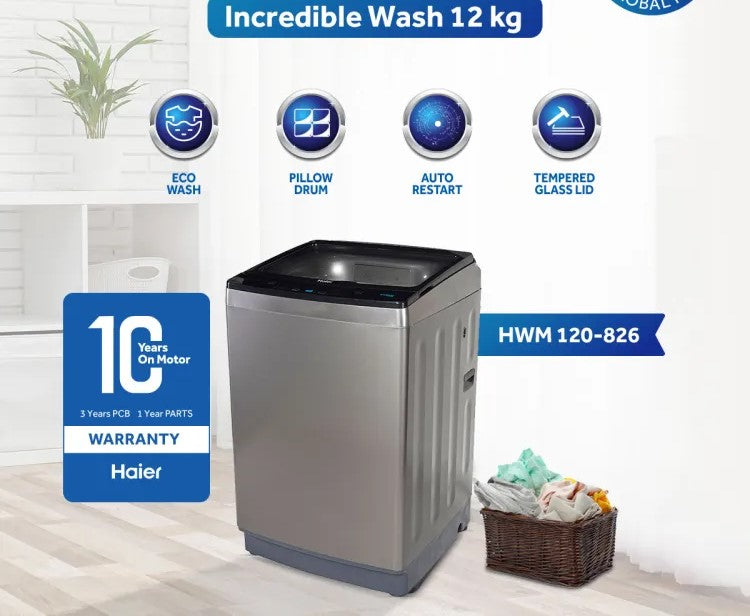 Haier 120-826 Quick Wash Series Fully Automatic | 12 Kg | 10 Years Brand Warranty | Best Rate At New Aftab Center